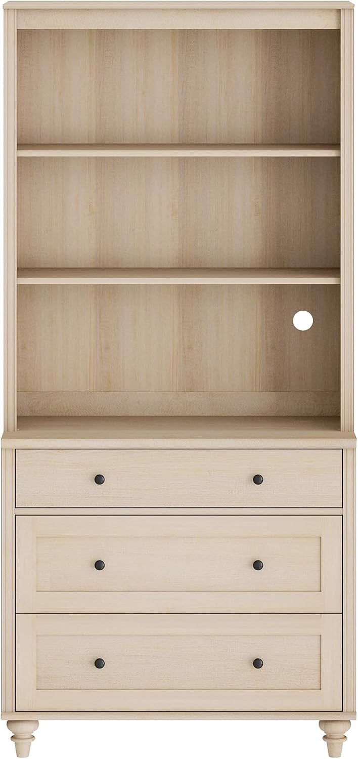 WAMPAT 72'' Tall Kitchen Pantry Cabinet with Storage, 34'' Wide Dining Hutch with Drawers and Adjustable Shleves, Farmhouse Pantry Storage for Home Decor, Living Room, Home Office, Light Oak