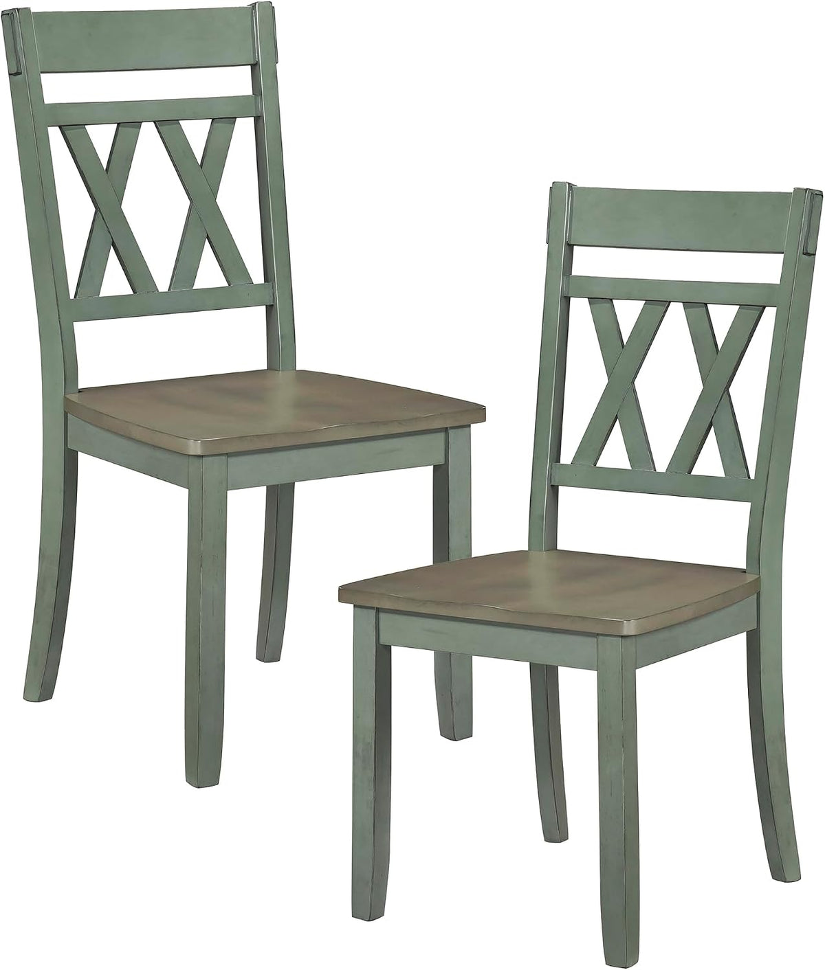 Lexicon Wood Dining Chair, Set of 2, Greywash/Antique Teal | Double Cross Back, Rustic Armless Chairs, Kitchen and Dining Room Furniture, Two-Tone Finish