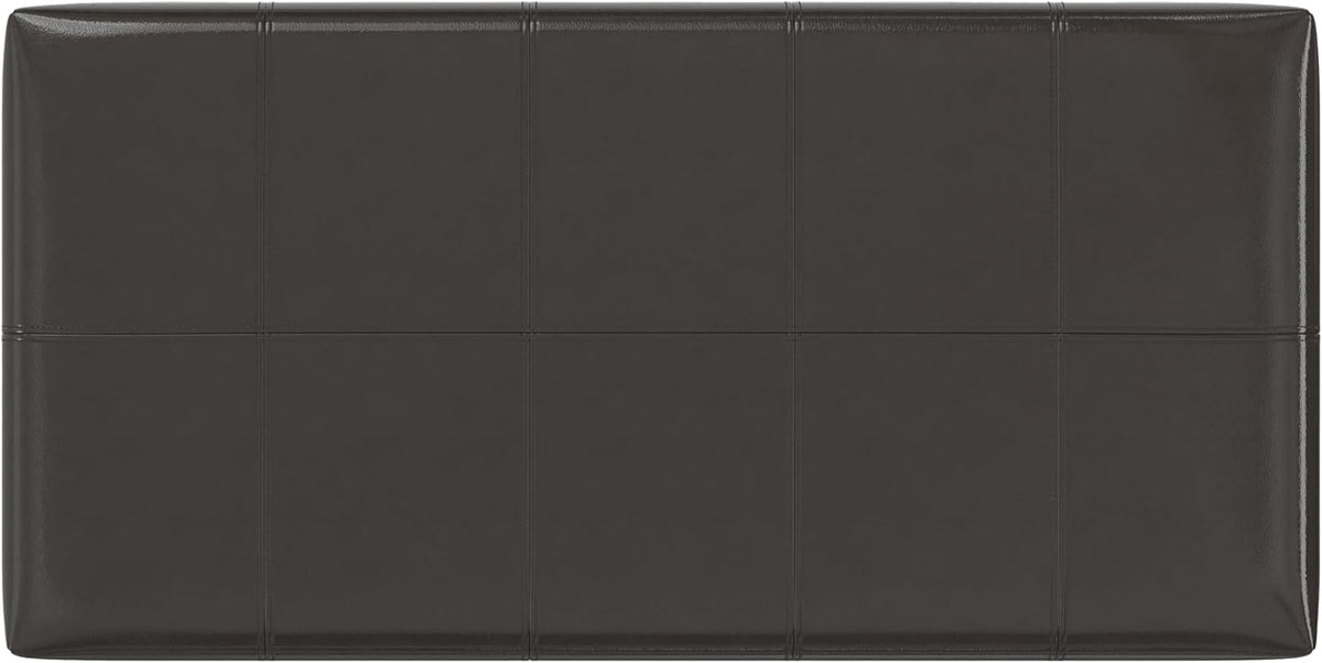 SIMPLIHOME Dover 36" Wide Vegan Leather Storage Ottoman in Tanners Brown | Contemporary ottoman with lift-top and safety hinges; upholstered rectangle storage bench for living room and entryway.