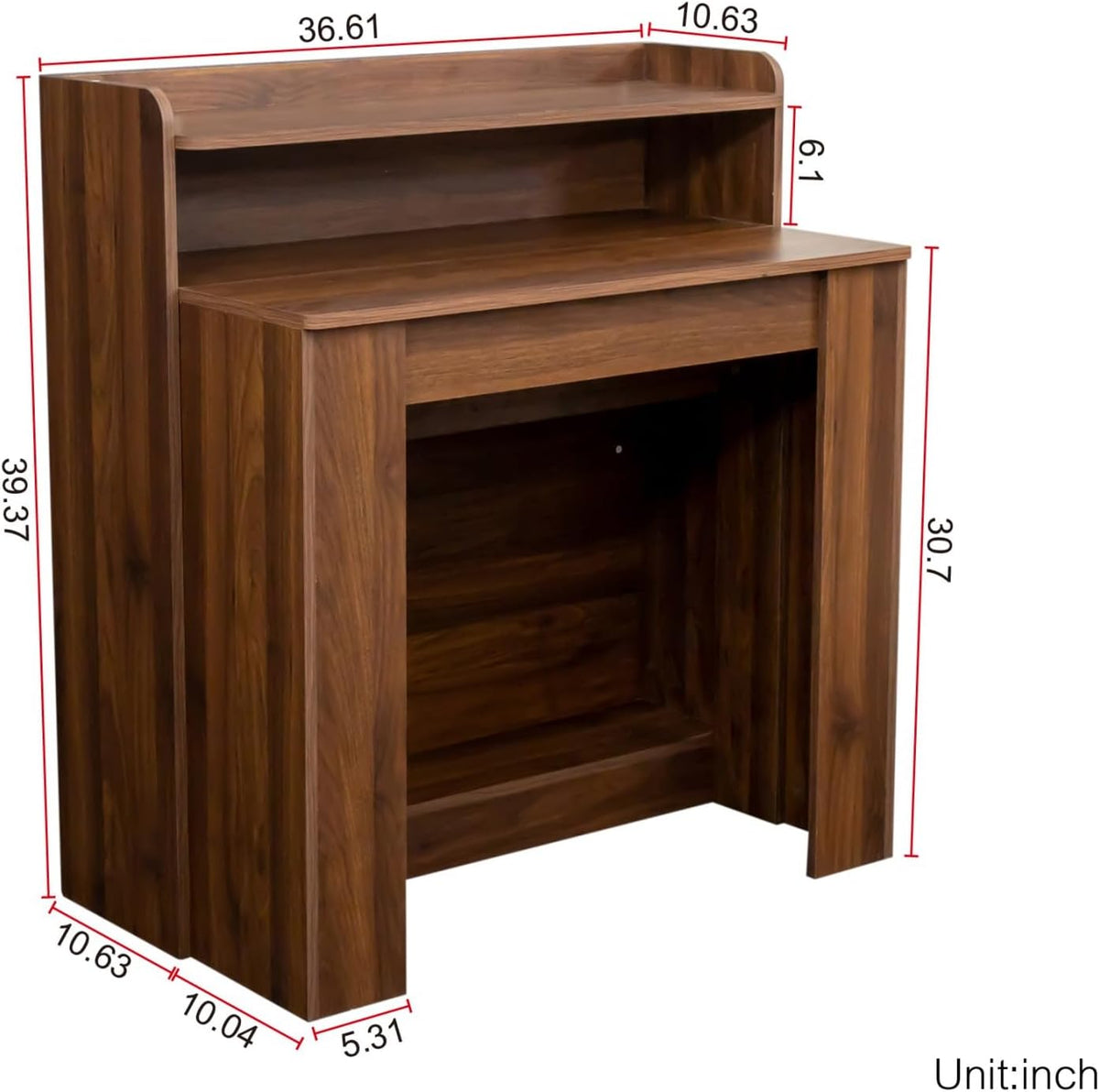 KEIKI 30”-99”L Extendable Foldable Dining Room Table with Storage for 1-10 People, Wood Modern Rustic Rectangle Expandable Kitchen Living Meeting Room Furniture, 5 Tabletop Length Options, Walnut