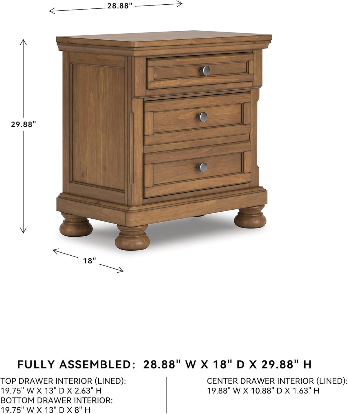 Signature Design by Ashley 2-Drawer Wood Nightstand, Chestnut Brown | Poplar solids, Pine veneer and MDF substrate, 30 in height, English dovetail construction, Hidden tray, Glarrison Series