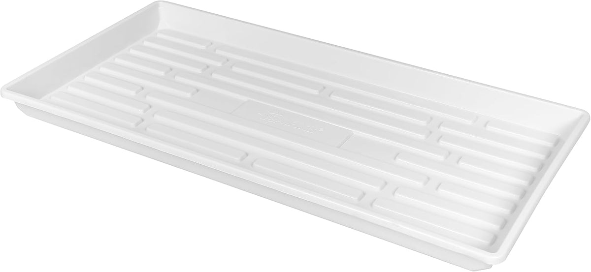 SUNPACK 10" x 20" Heavy Duty Shallow Plastic Seed Starting Tray, White, 1" - No Drainage Holes, Perfect for Greenhouses or Indoor Gardening