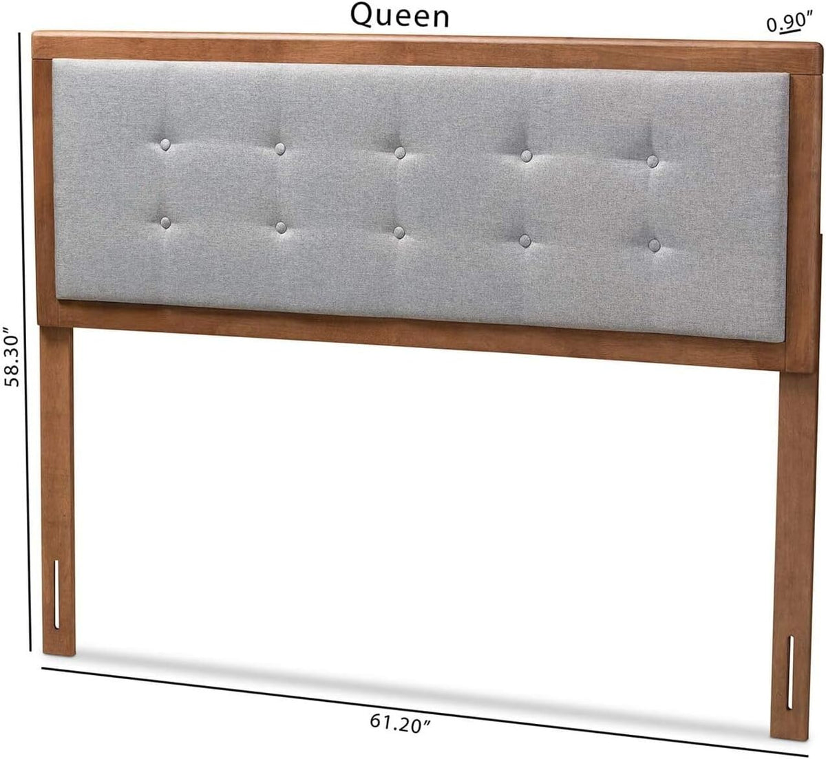 HomeStock Upholstered Headboard, Walnut Brown, Wall Mount, Mid-Century Modern Style Queen/Light Gray