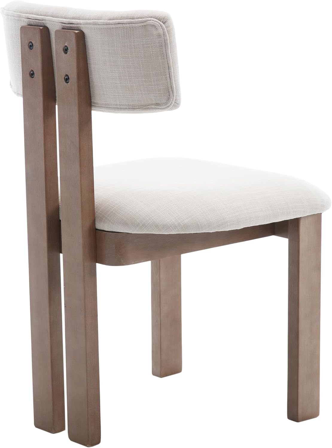 Kmax Farmhouse Dining Chair Set of 6, Linen Fabric Dining Room Chair Curved Backrest Armless Kitchen Chairs with Walnut Wood Legs for Family Diner, Beige