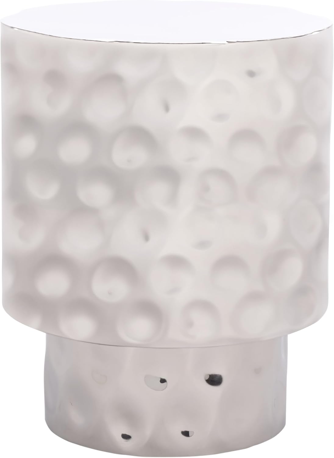 SAFAVIEH Couture Collection - Janalee Chrome Hammered Steel Accent Table, Round Side Table, Sculptural Modern Design, Fully Assembled (SFV7912A)