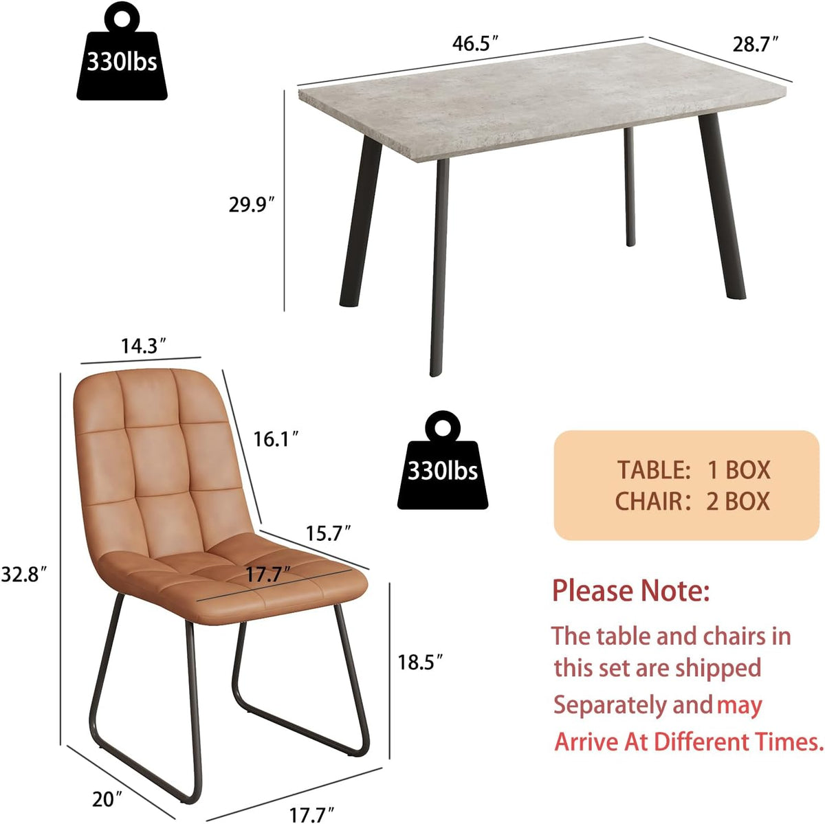ZckyCine 46.5" Modern Grey Dining Table Set for Small Spaces, 7-Piece Set with Rectangular Table & 6 Padded Leather Chairs, Compact, Sturdy & Easy to Assemble (Table + 6 Brown Dining Chairs, 46.5")