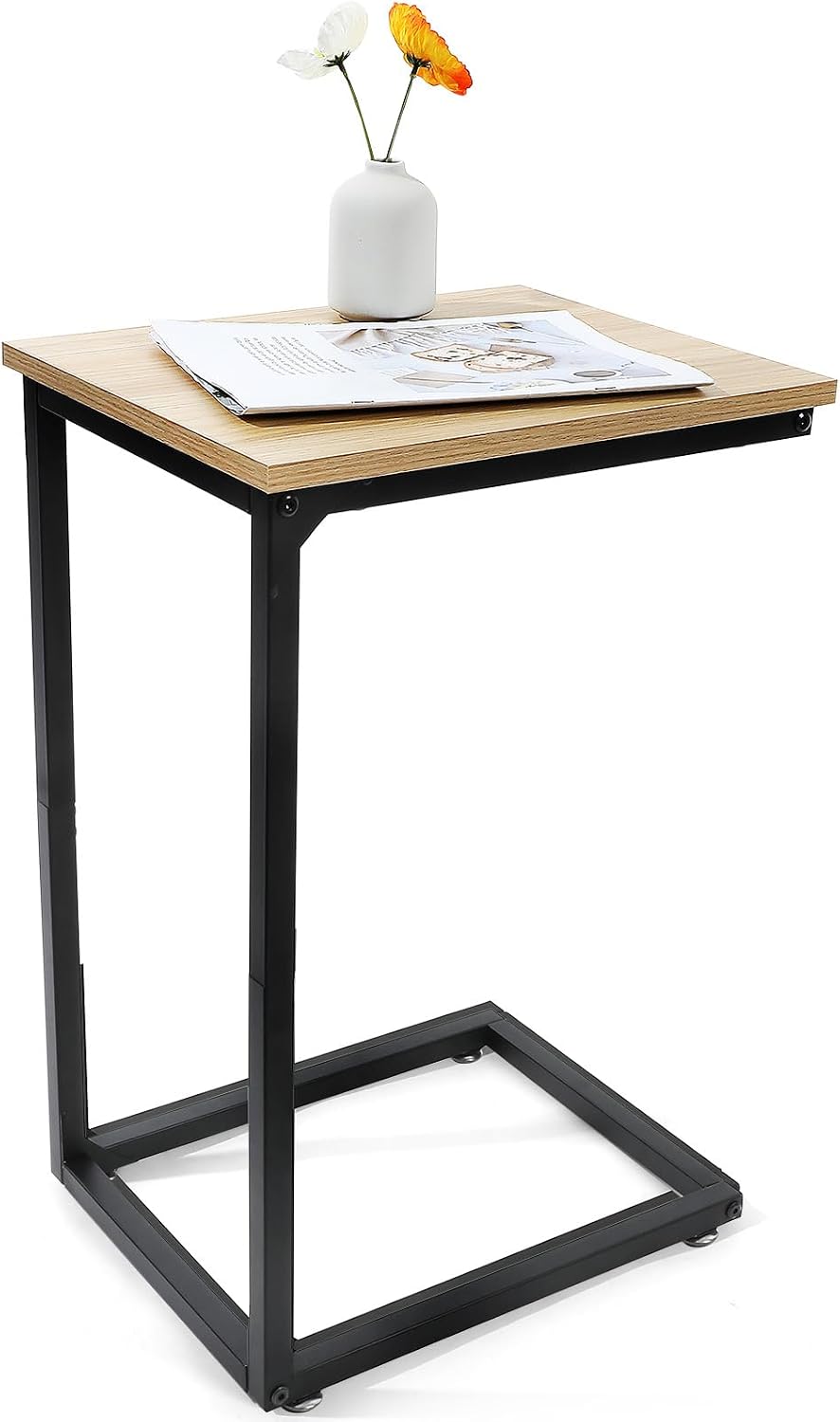 Cabilock C Shaped End Table, Side Table for Couch with Storage, Space-Saving Couch Desk for Living Room, Bedroom, Home Office, Small Spaces, Brown, Carbon Steel and Wood