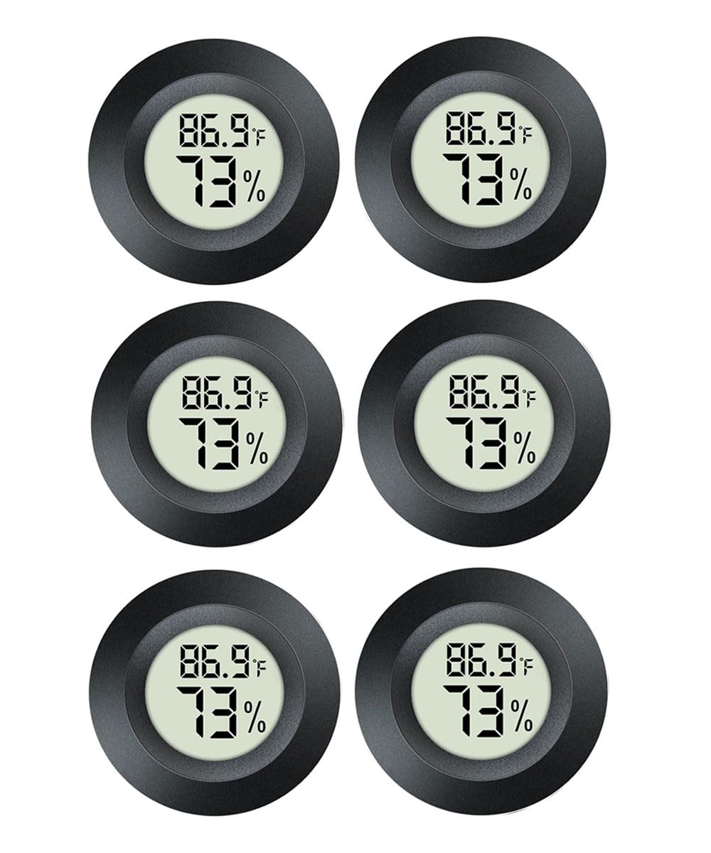 6 Pack Hygrometer Thermometer Digital Humidity Meter Indoor/Outdoor Humidity Monitor Reptile Thermometer for Greenhouse Humidors Terrarium Jars ℉/ ℃(6)