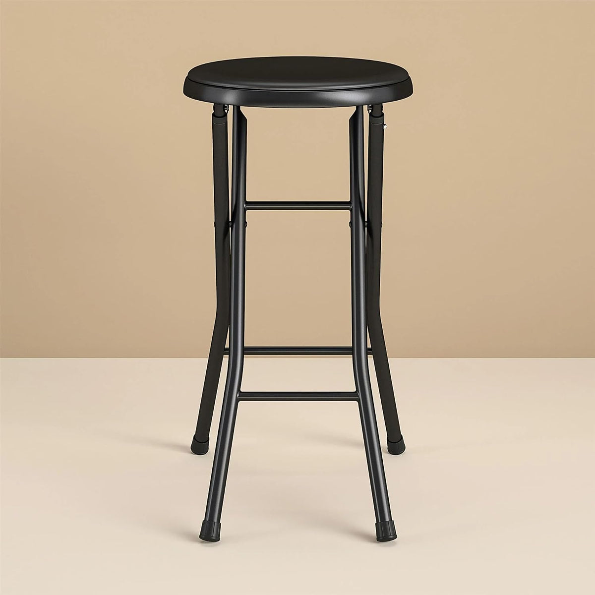 Folding Metal Stool, Black - Heavy-Duty, Compact & Portable, Stackable for Home, Garage & Workshop Use