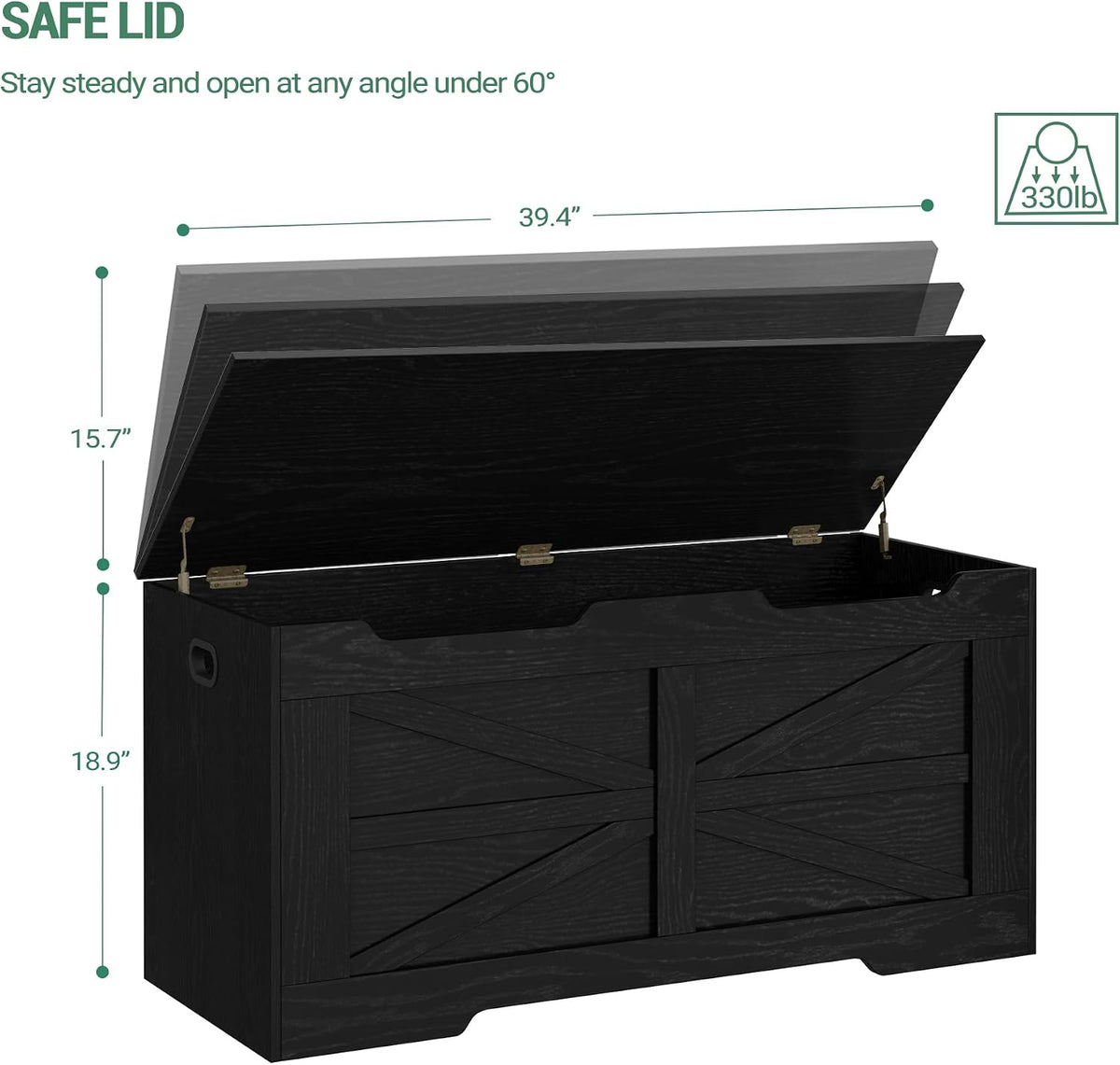 Hzuaneri 39" Modern Storage Chest | 50 Gal | 330lb Seat | Black | Soft-Close Hinges | Stuffed Animal and Blanket Storage for Bedroom, Entryway and Living Room | Easy Assembly | SB03404X
