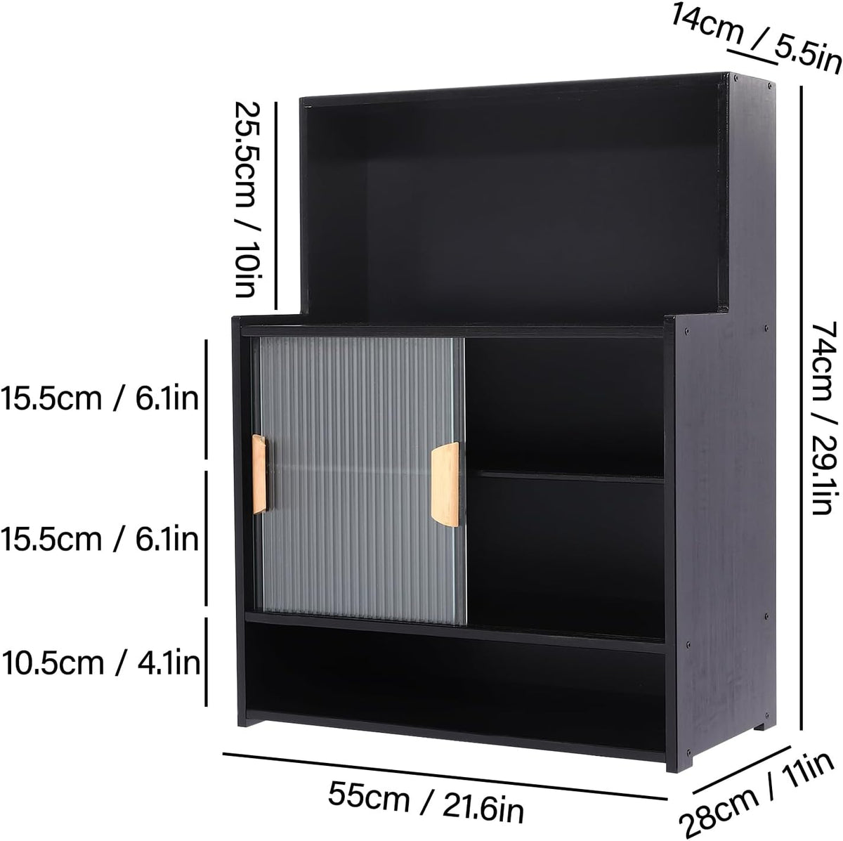Countertop Kitchen Pantry - 3 Tier Bamboo Sideboard with Sliding Glass Doors, Dining Cupboard Storage Cabinet for Spices and Seasoning Bottles
