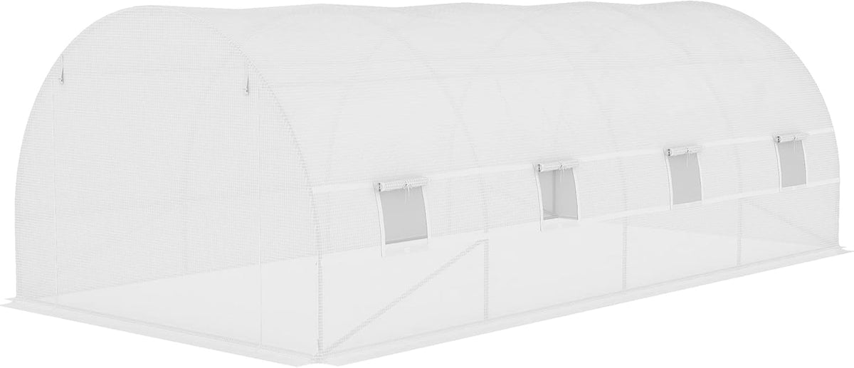 Outsunny 19.7' x 9.8' x 6.6' Plastic Greenhouse Cover Replacement, Heavy Duty Waterproof Tarp for Hoop House, Sheeting with 12 Windows, Door & Reinforcement Grid, White