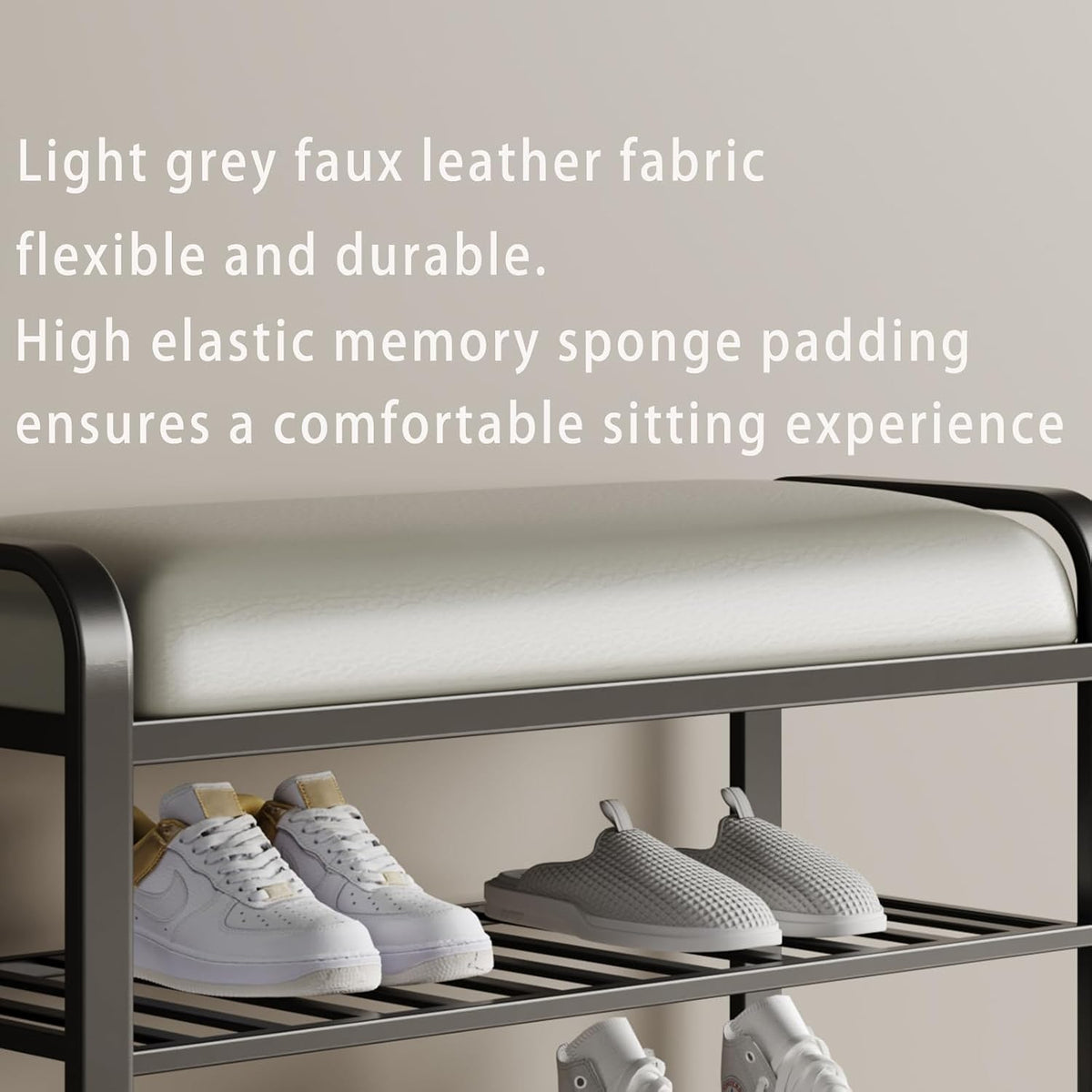 shoe bench,entryway bench with shoe storage,modern shoe rack bench with cushion upholstered padded seat 3 Tier metal shoe storage bench for entryway, hallway,front door (31.5*12.5*20.4, black)