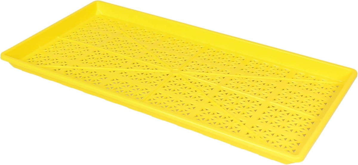 SUNPACK 10" x 20" Heavy Duty Mesh Plastic Seed Starting Tray, Yellow, 1" - Ensures Water Drainage and Aeration, Perfect for Greenhouses or Indoor Gardening