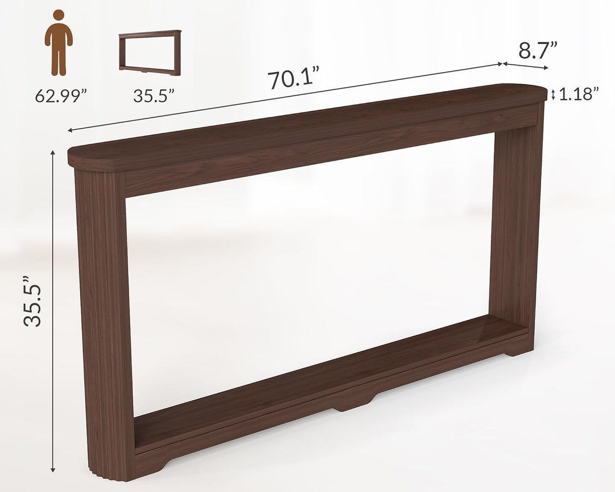 Rovibek Modern 70 Inch Entryway Table Narrow - Behind Sofa Table Narrow | 8 Inch Deep Console Table Behind Couch with Open Storage, Walnut Entryway Table for Hallway, Foyer, Living Room