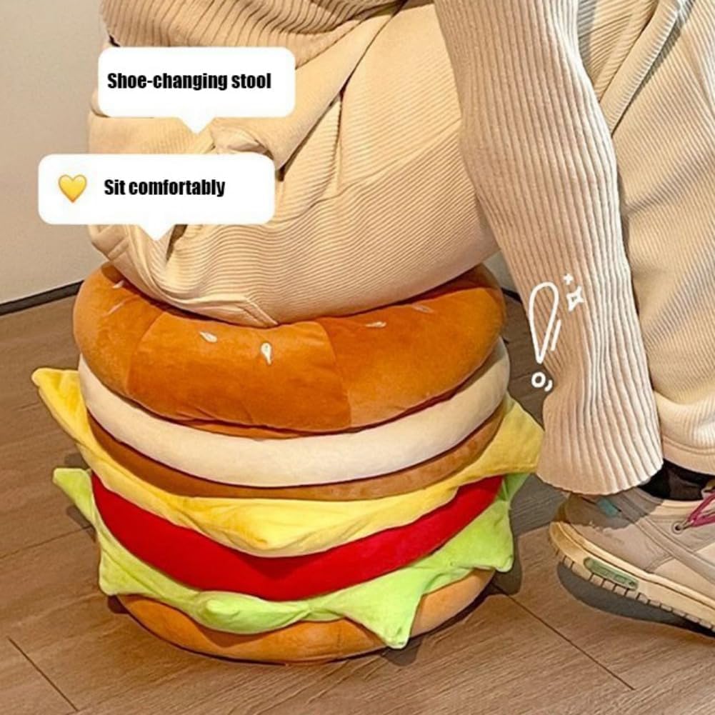 Small Storage Ottoman Hamburger Shaped Seat Cushion for Bedroom Entryway,Upholstered Foot Rest Stool Entrance Shoe Changing Stool,Home Decor