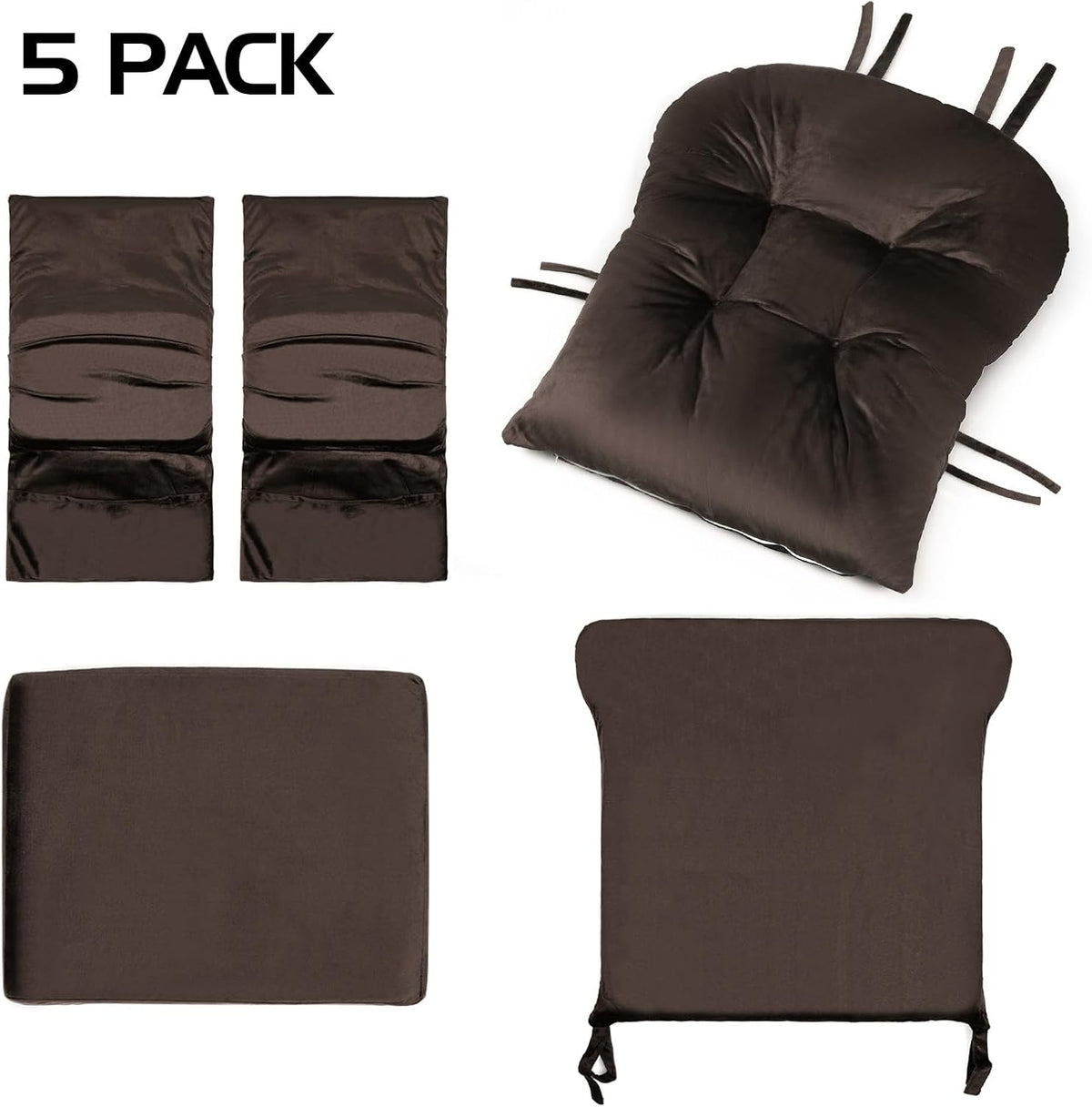 Lucky Monet 5Pcs Glider Rocker Replacement Cushions - Velvet Glider Cushions Replacement Set with Side Storage Pockets, Thick Glider Chair Cushions Washable & Non Slip, Cushion ONLY - Brown