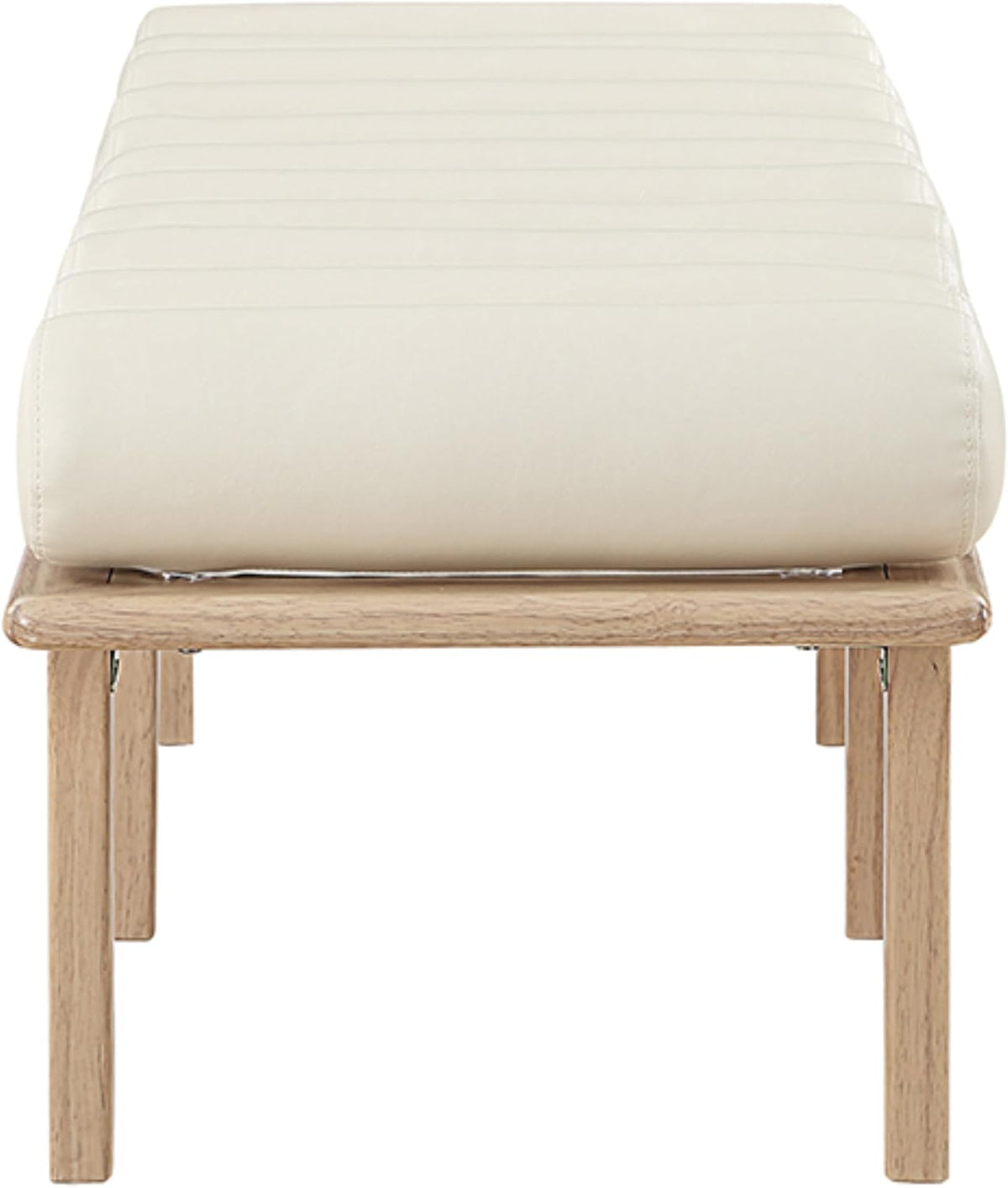 Meridian Furniture 22007Cream Landon Collection Art Deco Bench with Soft Vintage Cream Vegan Leather and Solid Wood with Natural Oak Finish, 60.5" W x 19.5" D x 18.5" H, Cream