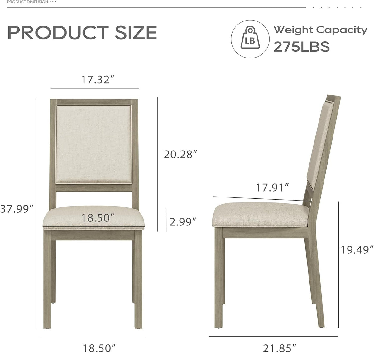COLAMY Upholstered Wood Dining Chairs Set of 2, Kitchen Dining Chairs with Back, 19 Inch Fabric Farmhouse Dining Room Side Chairs with Wooden Legs for Kitchen Dining Living Room Courtyard, Grey