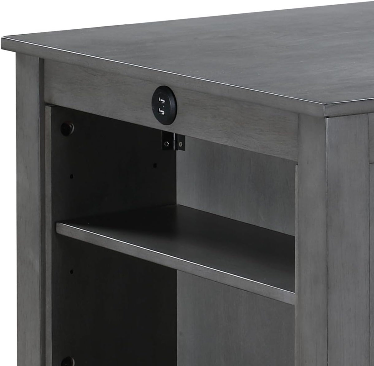 Modern Gray Finish Counter Height Dining Table with USB Ports and Shelves Perfect for Compact Homes