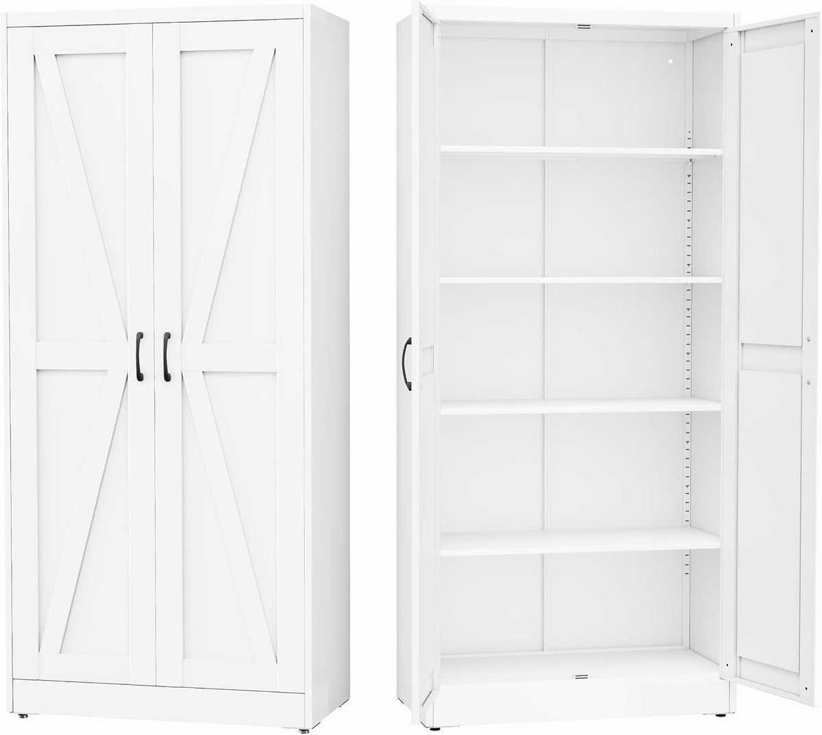GAIOUS 71" Tall Kitchen Pantry Cabinet,White Cupboard,Metal Storage Cabinet | with 2 Doors and 4 Adjustable Shelves, Freestanding File Cabinet, 5 Tier Utility Cabinet for Dining Office Bathroom Bedroom