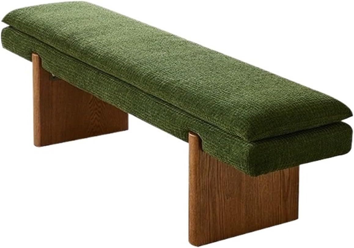 Modern Green Bedroom Bedside Bench Dressing Room Wooden and Fabric Long Entryway(Small)
