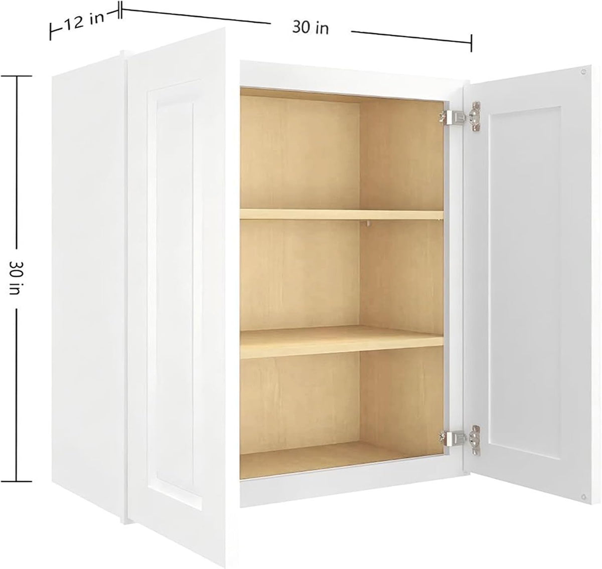 30" W x 30" H x 12" D Kitchen Wall Cabinet, White Shaker RTA Double Door Hanging Storage with Soft Close Hinges, Premium HDF & Plywood Built-in Cabinetry for Laundry Room, Bathroom & Pantry