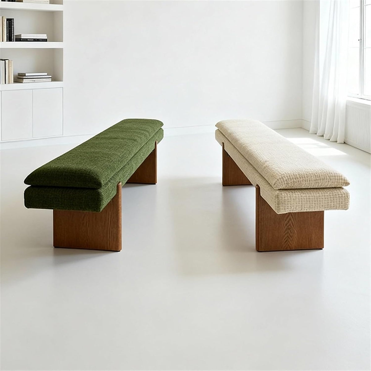 Modern Green Bedroom Bedside Bench Dressing Room Wooden and Fabric Long Entryway(Small)