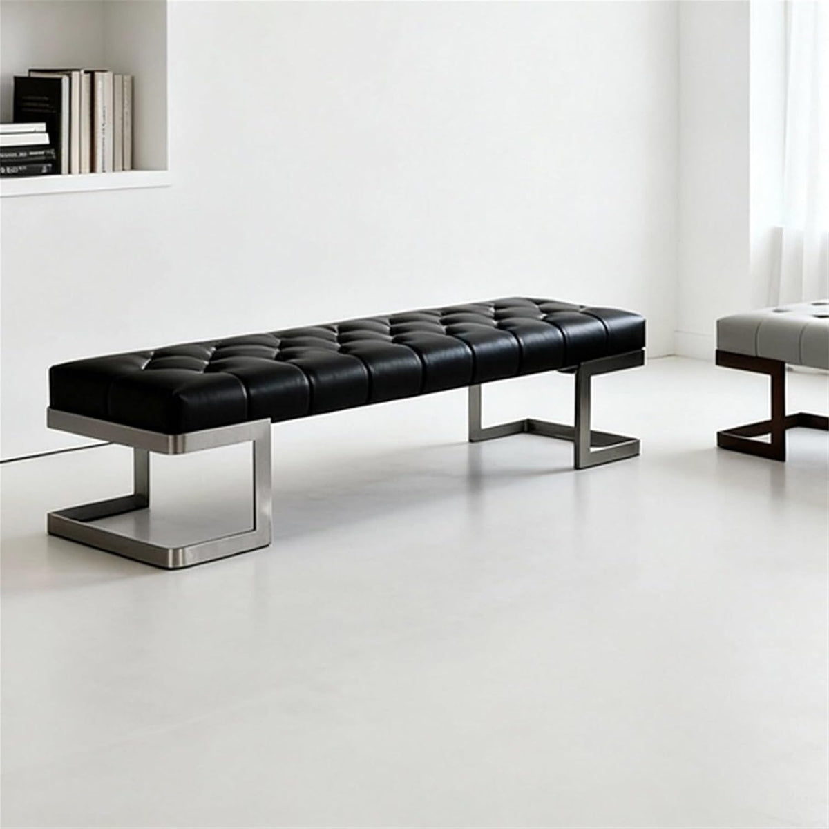 Modern Leather Bed end Stool Bedroom Dressing Room Living Shoe Changing Entryway(Medium)