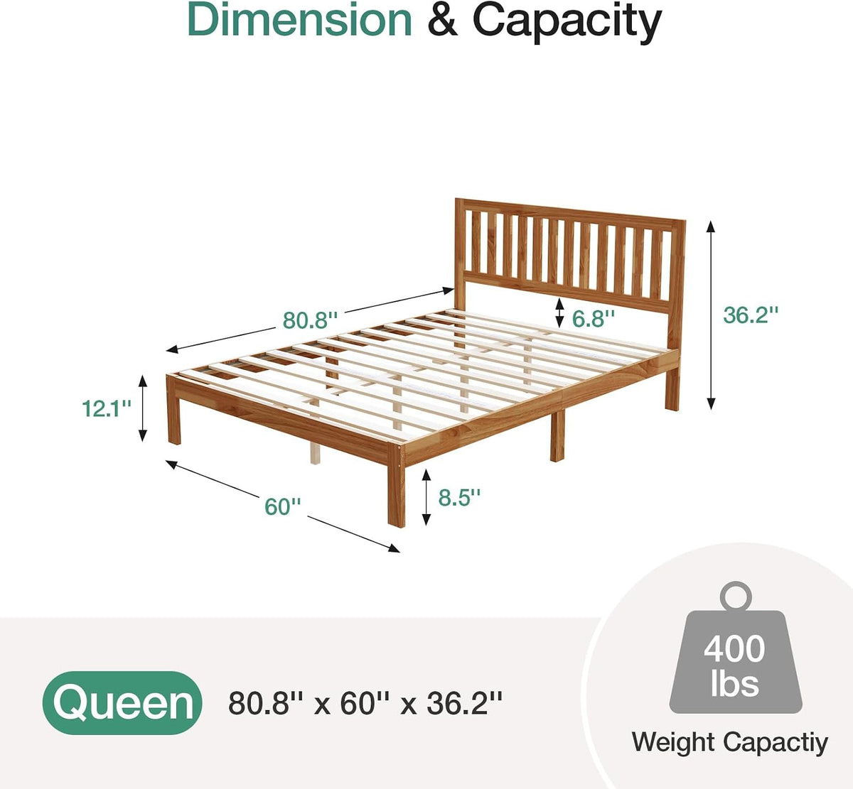 Novilla Queen Bed Frame with Headboard, Solid Wood Bed Frame Foundation with Wood Slat Support, No Box Spring Needed, Easy Assembly, Oak