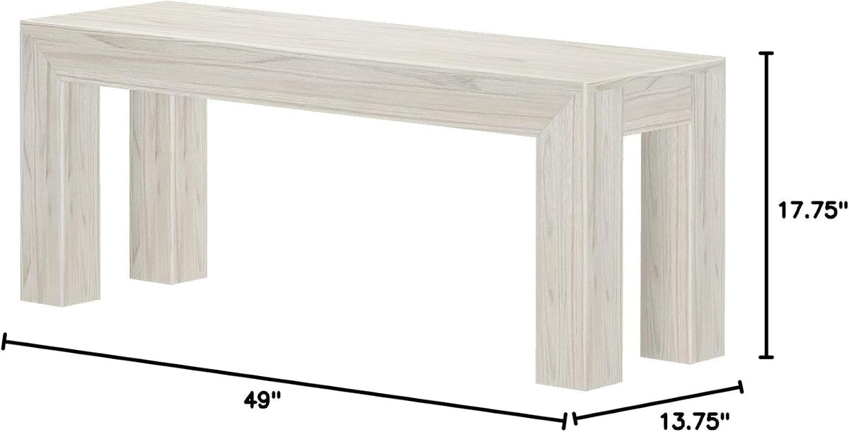 Plank+Beam Modern Dining Bench, 49 Inch, White Sand Wirebrush | Non-Toxic Finishes, Modern Design, Easy Assembly, Modern Style, Quick Setup, Solid Wood