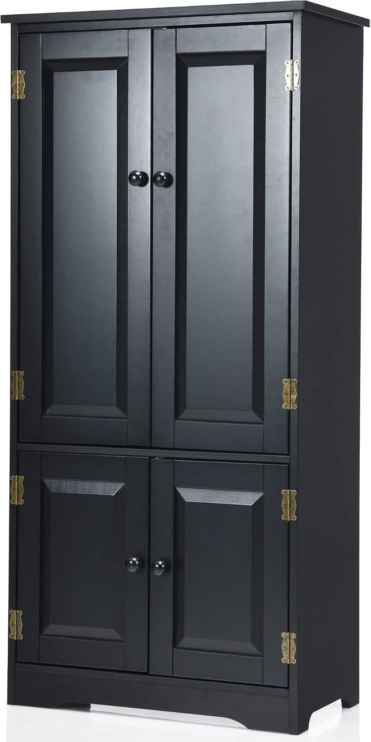 LOKO Kitchen Pantry Storage Cabinet, Modern Kitchen Cupboard with Adjustable Shelves and Anti-toppling Device, Multifunctional Floor Cabinet, 24 x 13 x 48.5 inches (Black)