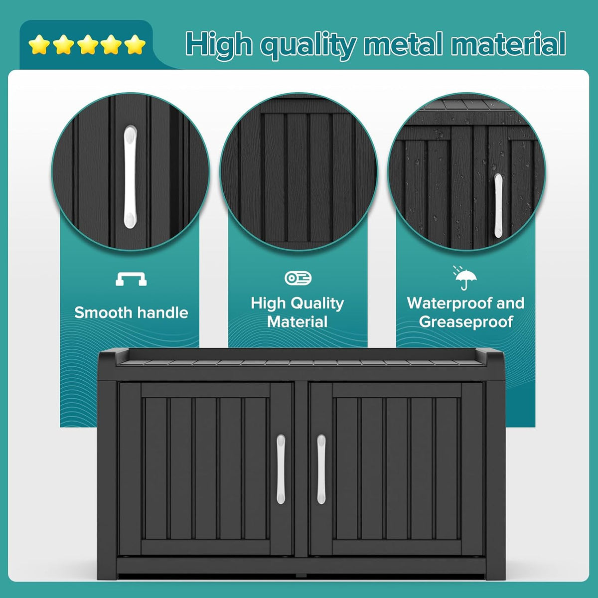 Waterproof UV-Resistant Outdoor Shoe Rack, 2-Tier Storage Cabinet Bench with 2 Doors & Adjustable Shelves, Indoor Outdoor Shoe Organizer for Entryway Hallway Living Room, Black