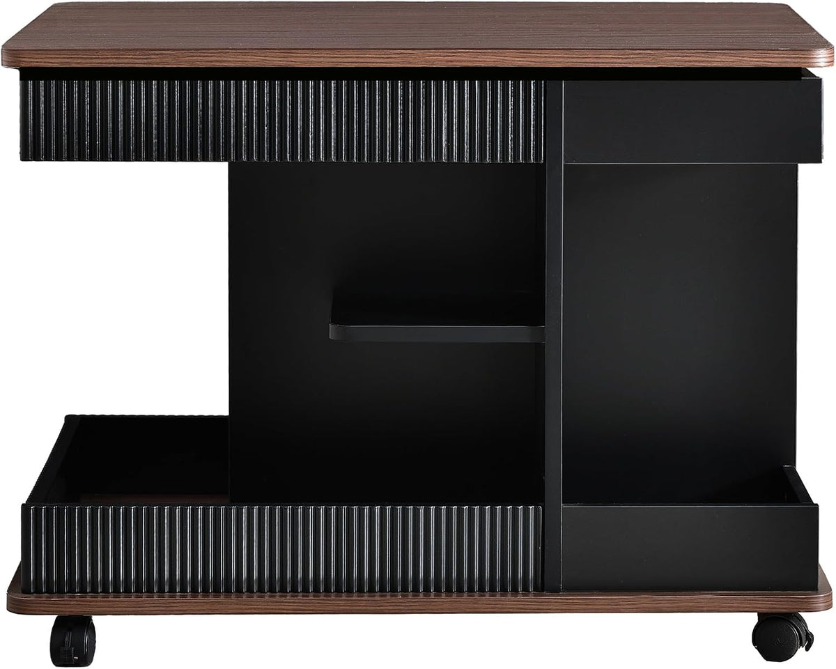 Adjustable Lift-Top End Table with Storage, 360° Rotating Design & Lockable Casters - Modern Mobile Side Table for Living Room, Bedroom, Small Spaces (Black+Brown)