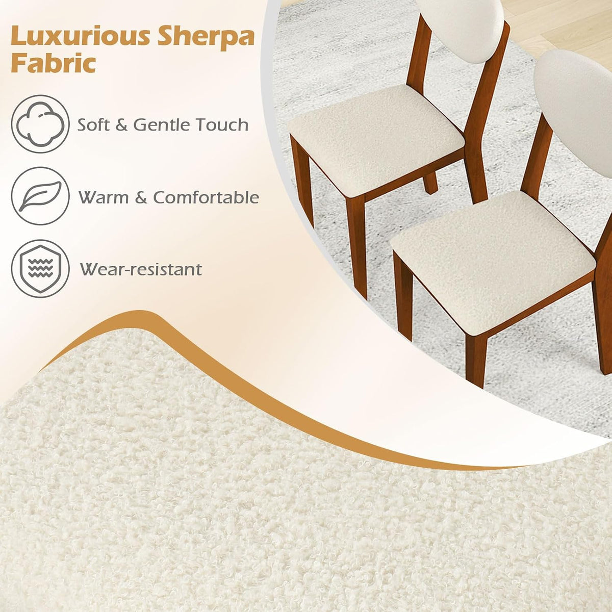 Giantex Sherpa Dining Chairs Set of 4, Modern Kitchen Chair w/Rubber Wood Legs, Padded Seat & Backrest, Armless Accent Side Chairs for Living Room, Dining Room, Restaurant