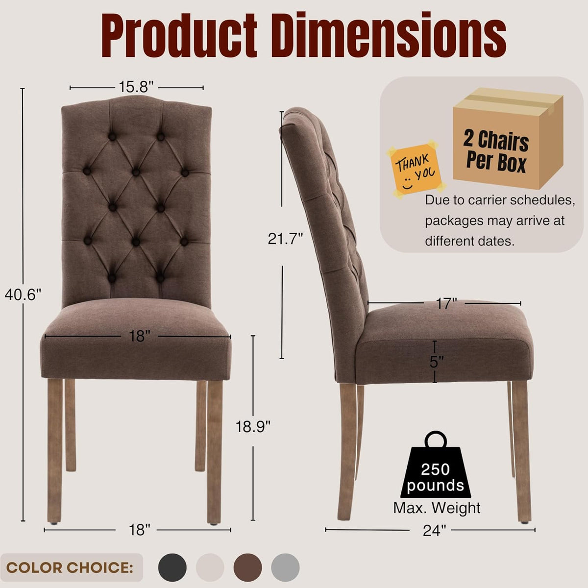 Tufted Upholstered Parsons Dining Chair Set Fabric Diner Accent Stylish Modern Kitchen Living Room with Button Sturdy Solid Wood Legs, 4-Pack