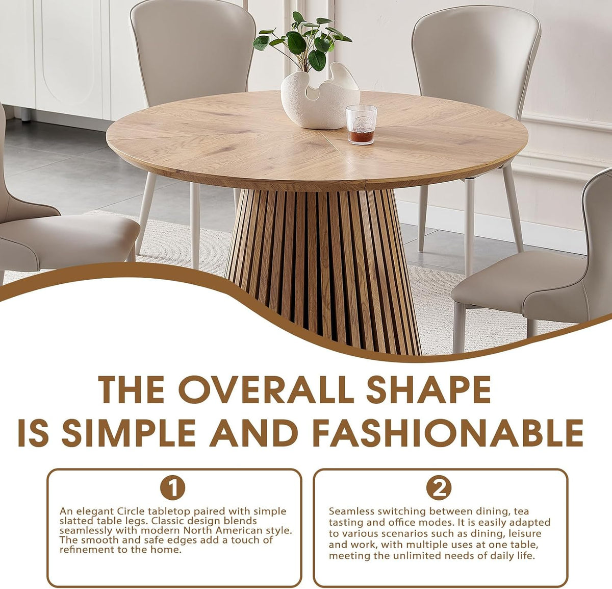 47.24'' Round Dining Table Wooden Circle Kitchen Dinner Table for Dining Room Living Room, Easy Assembly, Wood