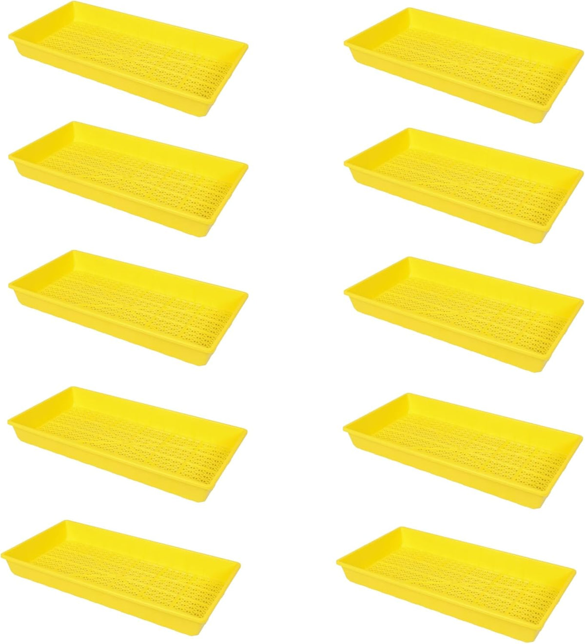 SUNPACK 10" x 20" Heavy Duty Mesh Plastic Seed Starting Tray, Yellow, 2.3" (Pack of 10) - Ensures Water Drainage and Aeration, Perfect for Greenhouses or Indoor Gardening