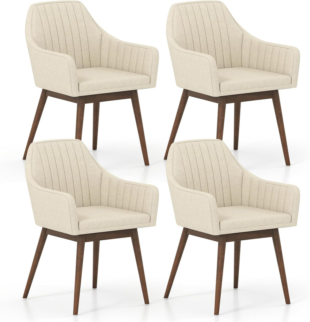 GOFLAME Upholstered Dining Chairs Set of 4, Fabric Kitchen Chairs with Rubber Wood Legs, Ergonomic Backrest, Padded Seat and Armrest, Modern Accent Side Chairs for Living Room, Dining Room, Beige