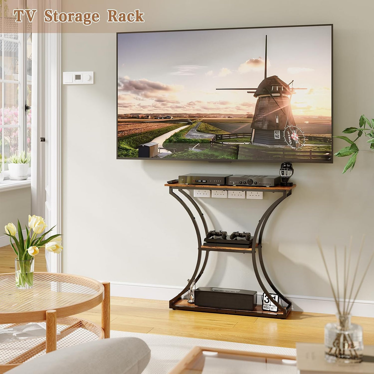 HavenlyYouth Narrow Console Table for Entryway, Industrial 3-Tier Sofa Table Behind Couch, 29.5" Height TV Stand with Storage Shelves for Living Room, Hallway, Entrance, Foyer, Rustic Brown