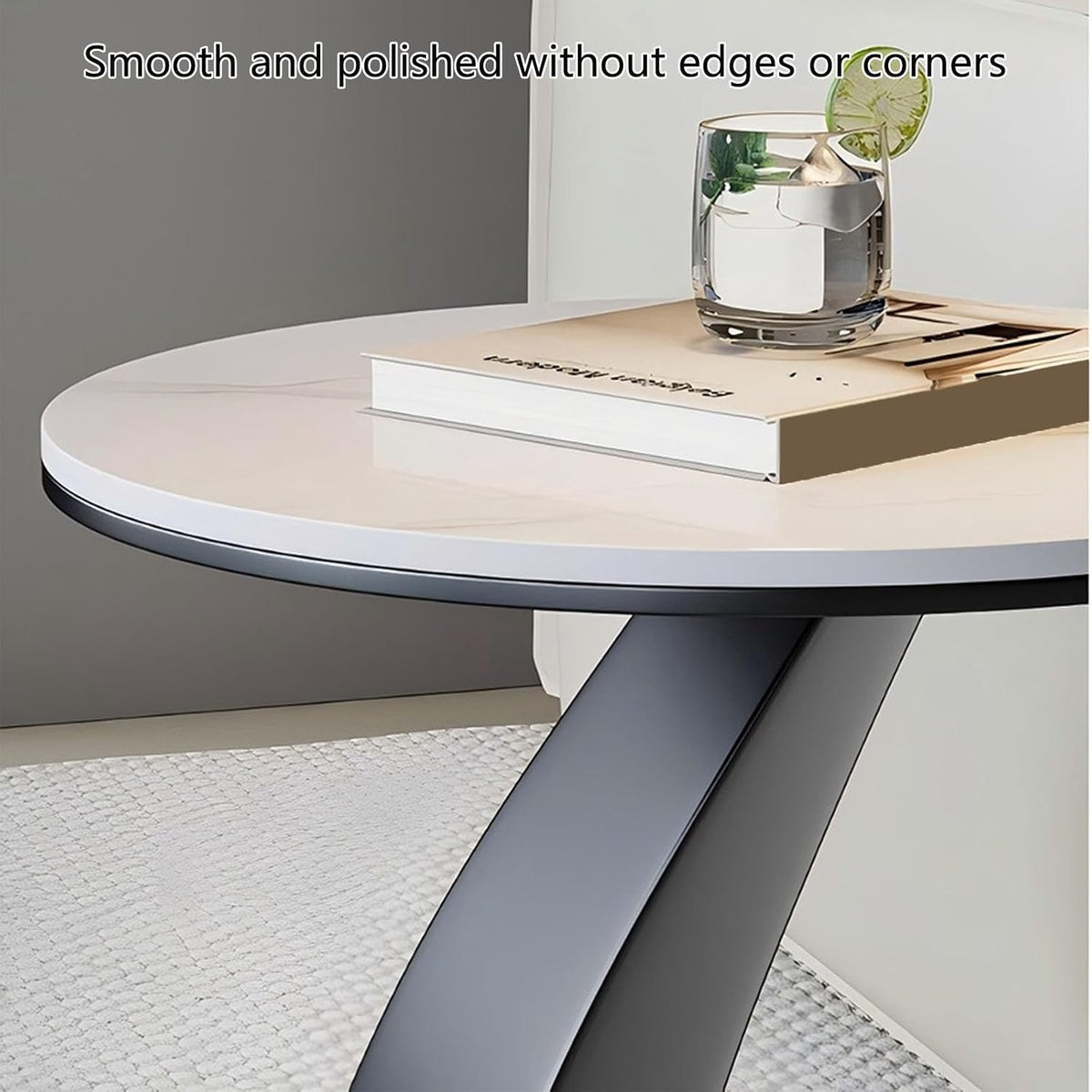 Modern Round Side Table,C Shaped End Table for Couch,Coffee Table with Sintered Stone Tabletop and Metal Frame for Living Room Balcony,Snow Mountain White