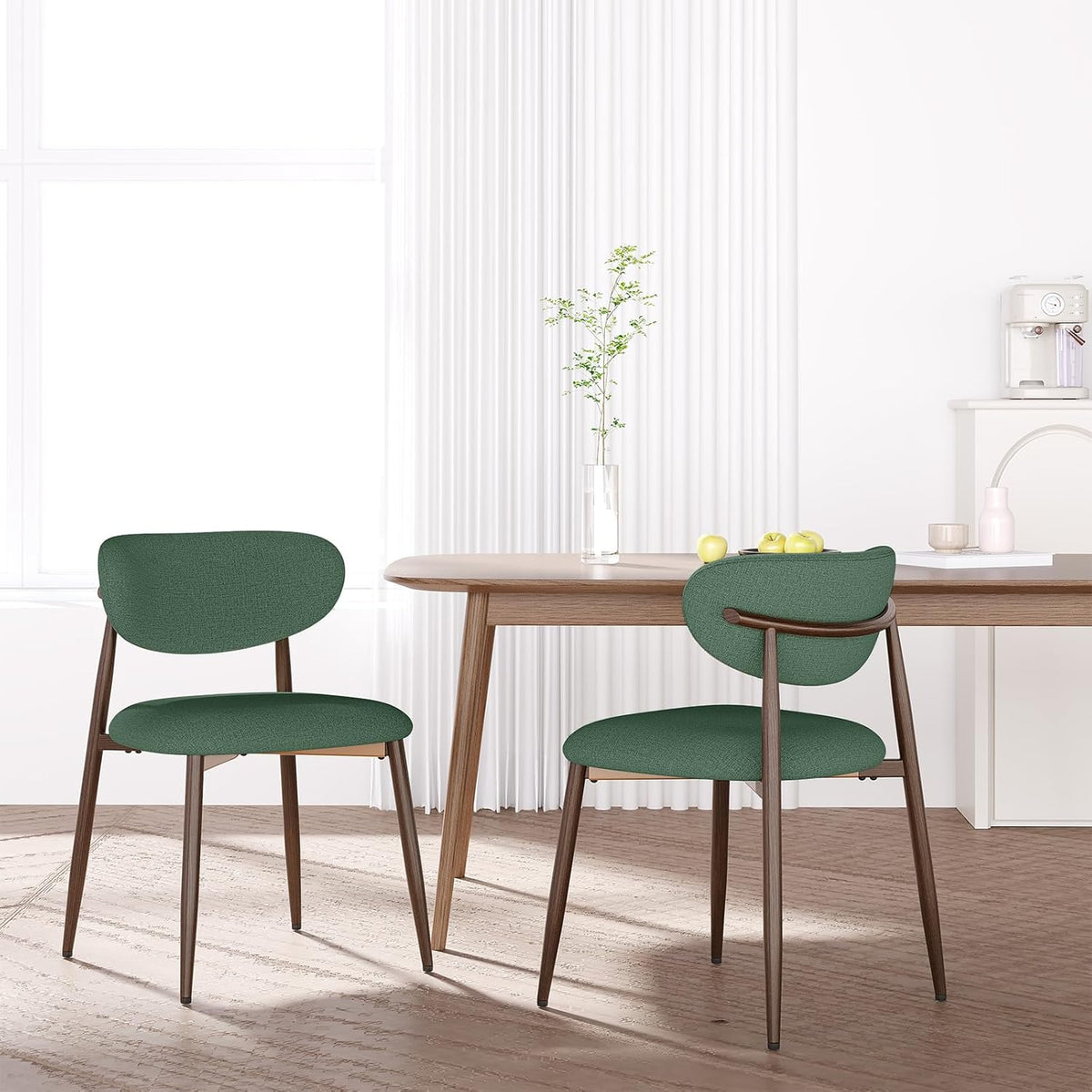 MALOL Upholstered Dining Room Chairs Set of 2, Kitchen Chairs with Metal Legs and Anti Slip Pads, Curved Back Dining Chair for Home and Restaurant Use, Green