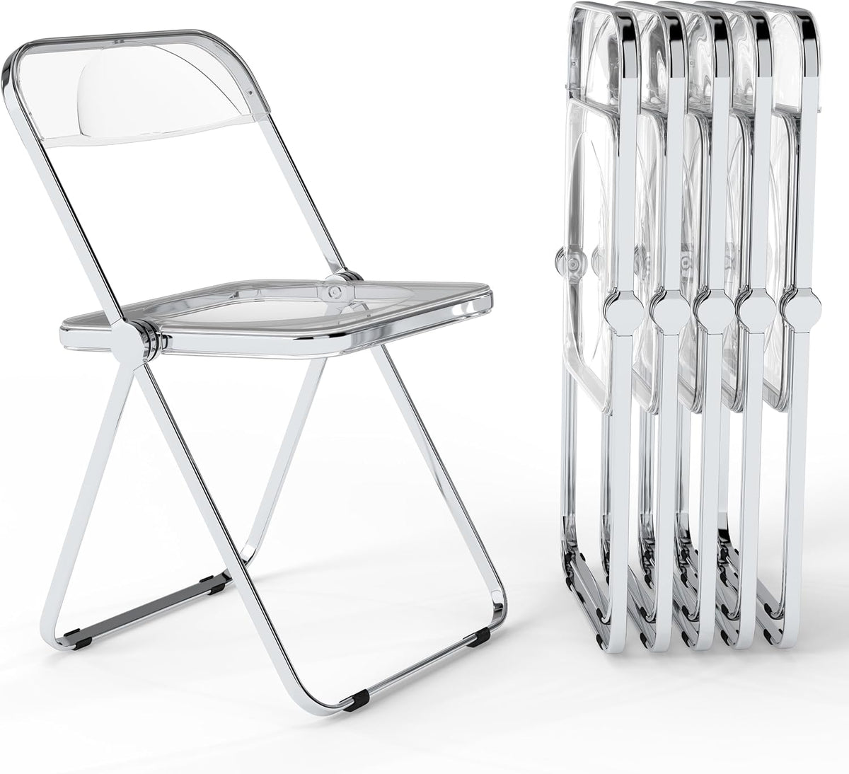 Real Relax Acrylic Folding Chairs,Foldable & Stackable Clear Chairs with Metal Chrome Frame, Indoor and Outdoor, for Home, Office, Party & Events,Set of 6,350LB,Transparent