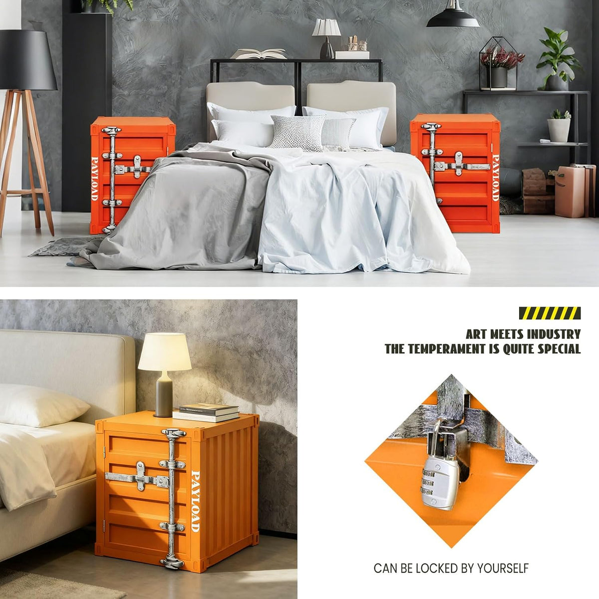 Metal Nightstand Industrial Storage Cabinet - Small Locking Container Side Table, Shipping Container Style Shelving Unit for Bedroom Living Room, No Assembly Required 新9-2 15.7"Lx15"Wx18.9"H