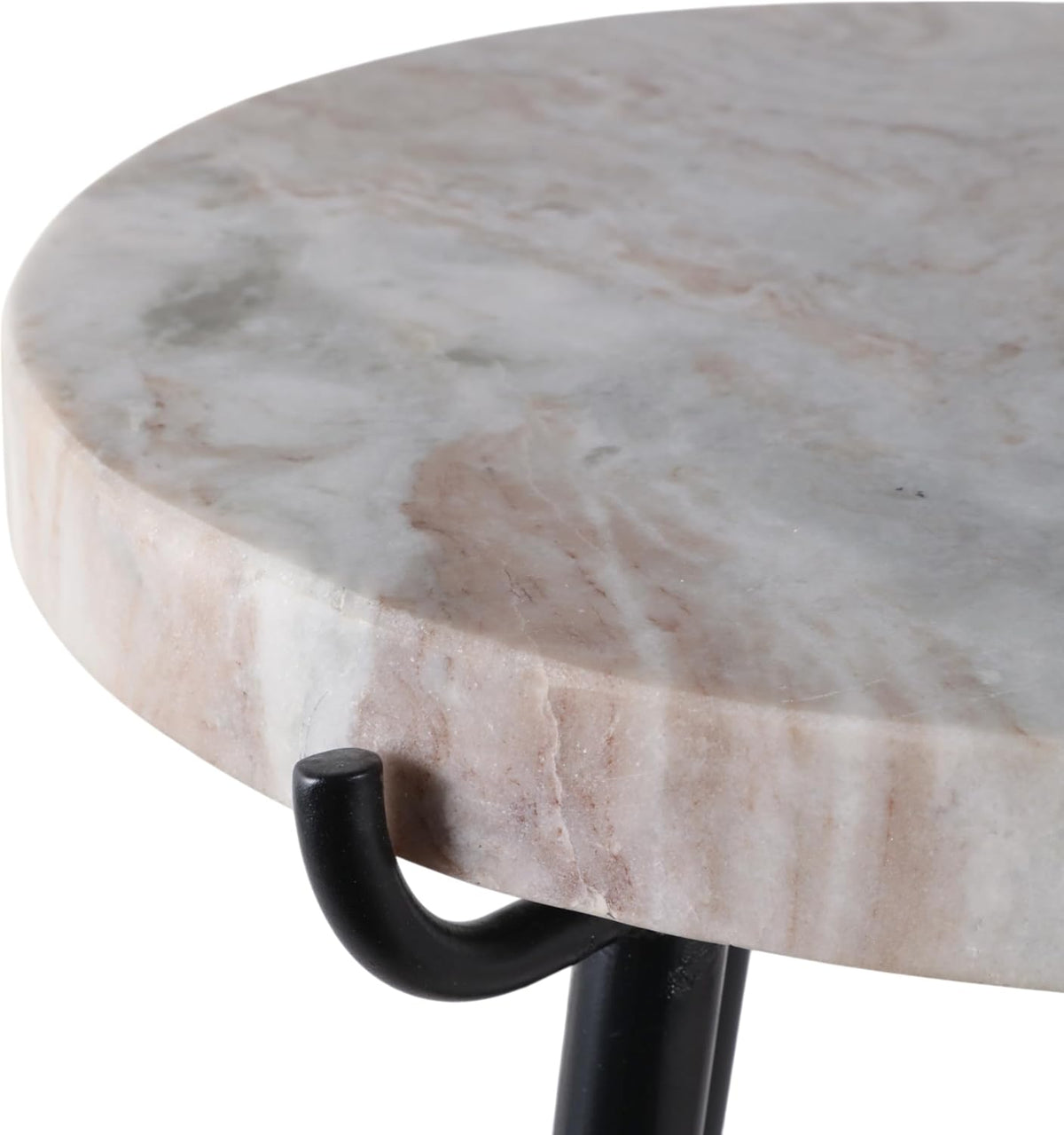 Classy Side Table, End Table, or Small Night Stand - Marble Accent Table with Three Slim Metal Legs Ideal for Small Spaces - Sleek Design for Home, Bedroom, and Living Room Decor - 21" White & Black
