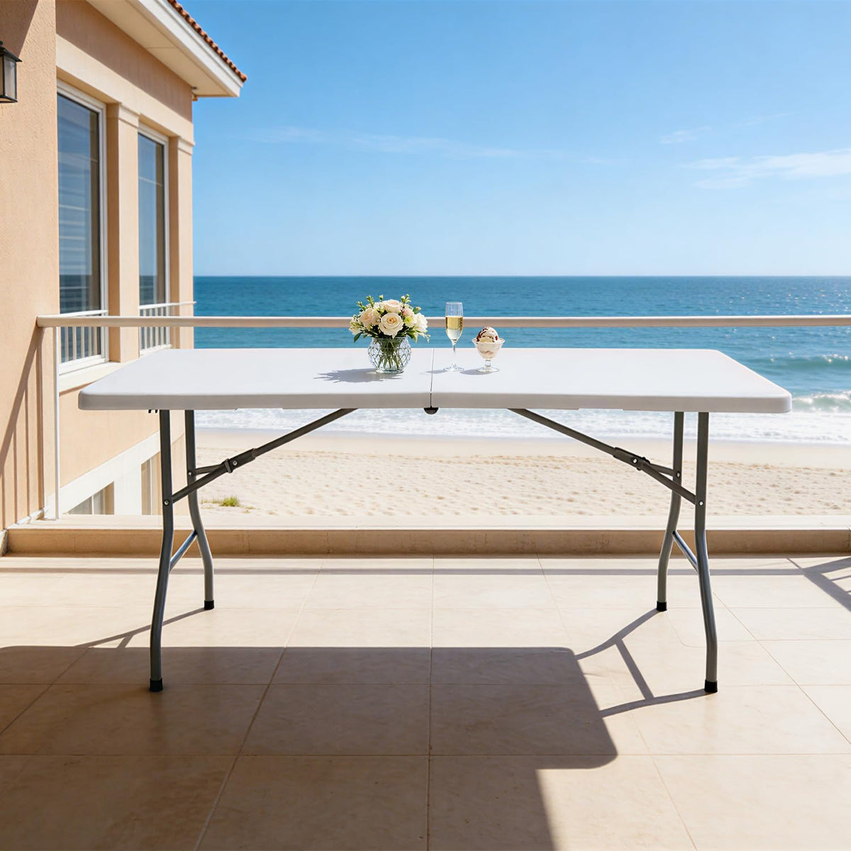 Lakhow 6 FT Folding Table,Outdoor Indoor Plastic Table Portable Square Height Dining Table Perfect for Picnics, Parties, Party and Camping, Clear White