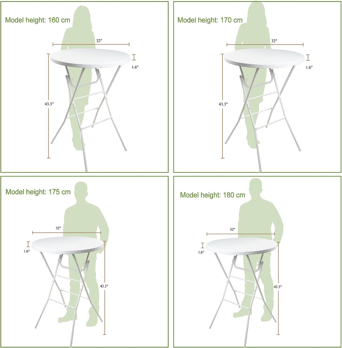 Folding Round Table, 32in Cocktail Table, High Top Table with Removable Legs, Foldable Bar Tables, Pub Tables for Weddings, Parties,Patio, Business Events (White, 32" Round - Set of 2)