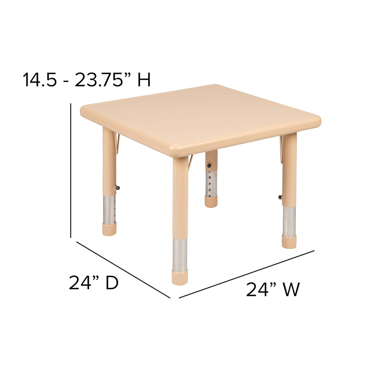 EMMA + OLIVER 24" Square Natural Plastic Height Adjustable Activity Table - School Table for 4