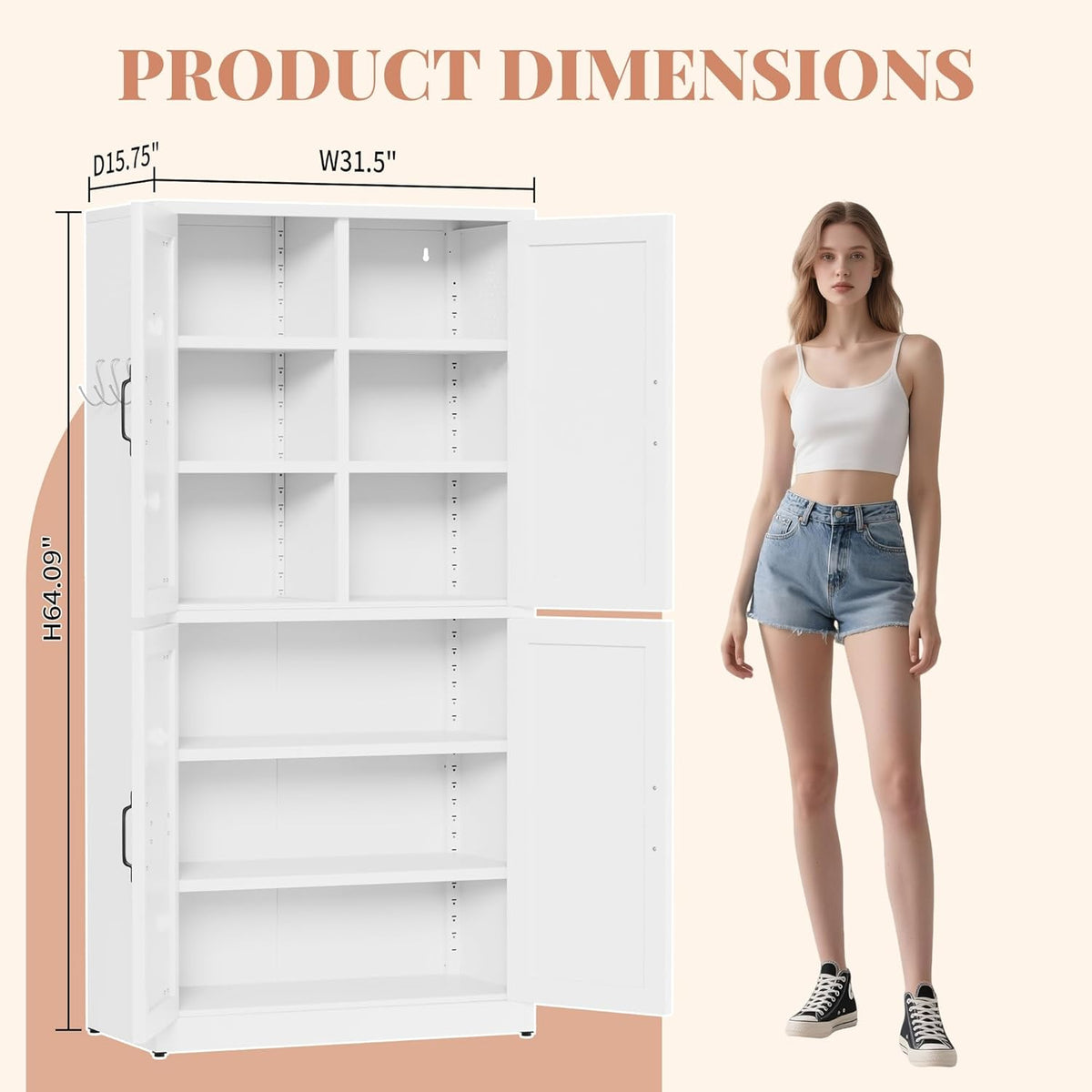 Steel Kitchen Pantry Cabinet with Barn Doors and Adjustable Shelves, Metal Farmhouse Storage Cabinets for Living Room, Bathroom, Kitchen Storage