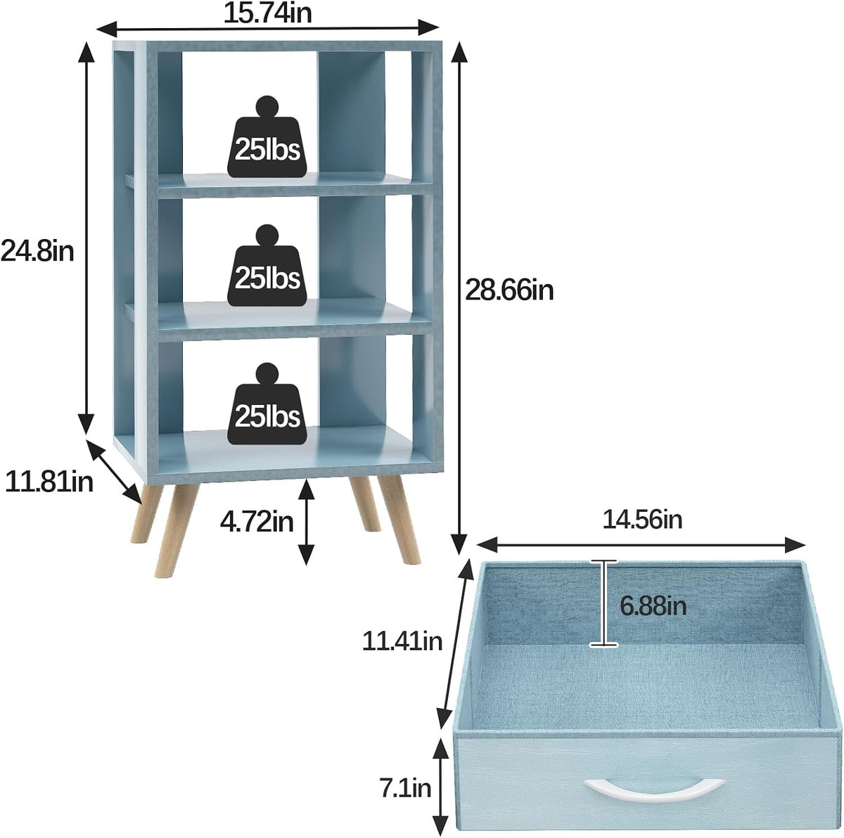 Aenuert Night Stand, Blue Nightstand with Drawer, Side Table with Open Storage, 3-Tier Modern End Table, Bedside Table for Small Space, Living Room, Bedroom